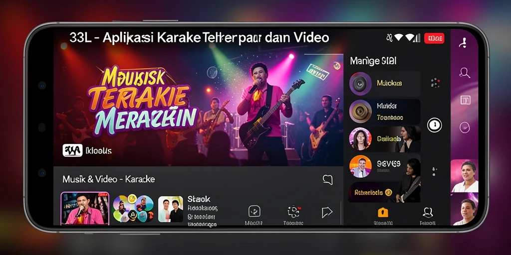 Screenshot utama aplikasi 33L menampilkan antarmuka Karaoke yang menarik.