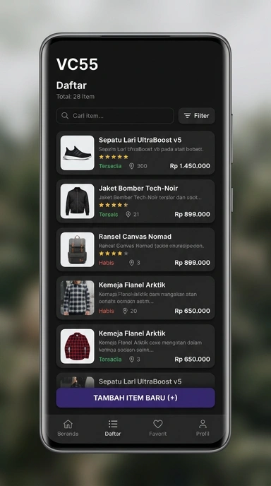 Tampilan halaman daftar vc55